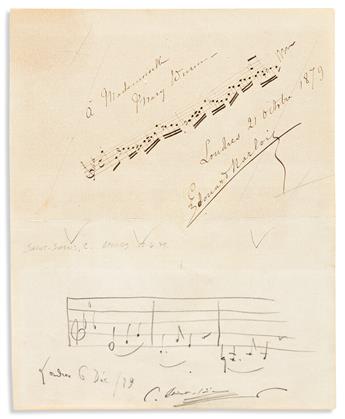 (MUSICIANS.) Group of 7 items Signed, or Signed and Inscribed: Samuel Barber * Charles Gounod * Amelita Galli-Curci * Camille Saint-Saë